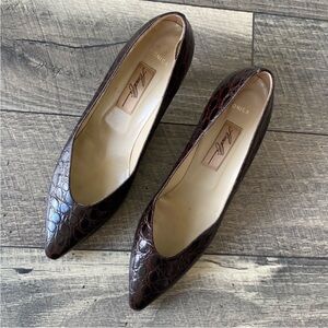 Amalfi Monica Dark Brown Crocodile Pattern Heels Shoes Leather Pumps Size 11AAA